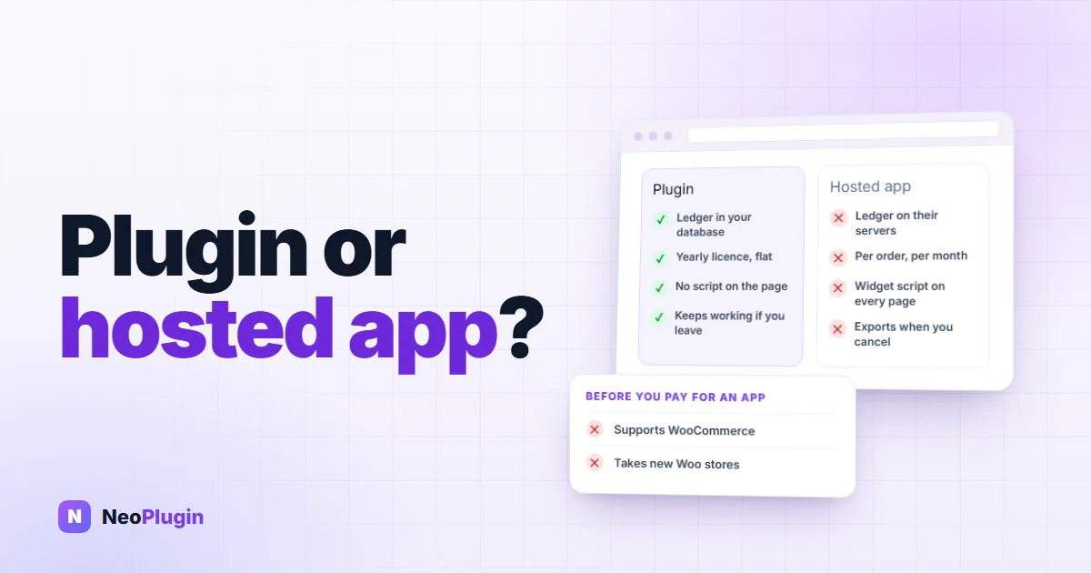WooCommerce loyalty plugin vs hosted app — NeoPlugin
