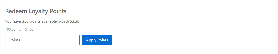 The Redeem Loyalty Points card from the Points Redemption widget on the cart page